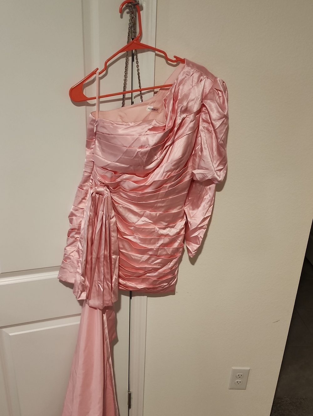 Asymmetric One-Shoulder Pink Satin Ruched Mini Dress with Draped Sash
